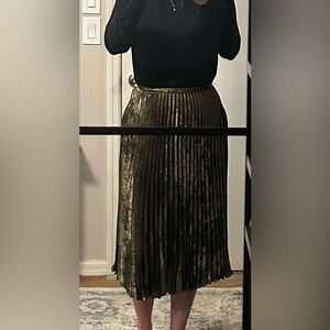 Banana Republic Factory Gilded Gold Lamé Pleated A-line Midi Skirt